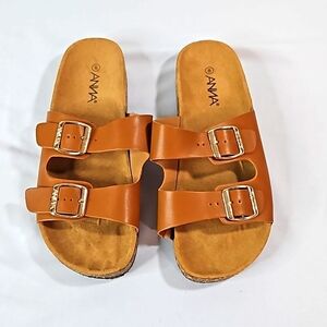 Anna Glory Brown Double Buckle Slide Women's  Sandals Size 8